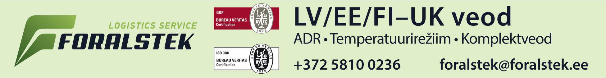 Foralstek - LV/EE/FI-UK veod - ADR, temperatuurirežiim, komplektveod